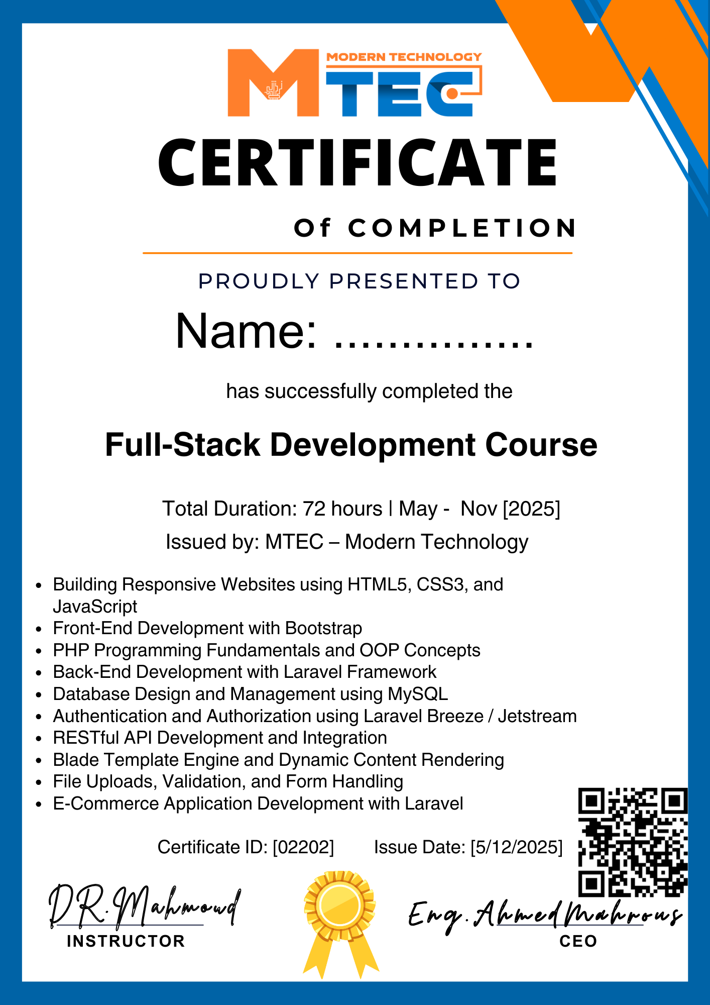 MTEC Certificate Sample 2